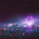 The galaxy, with superbubble in pinkish-purple.